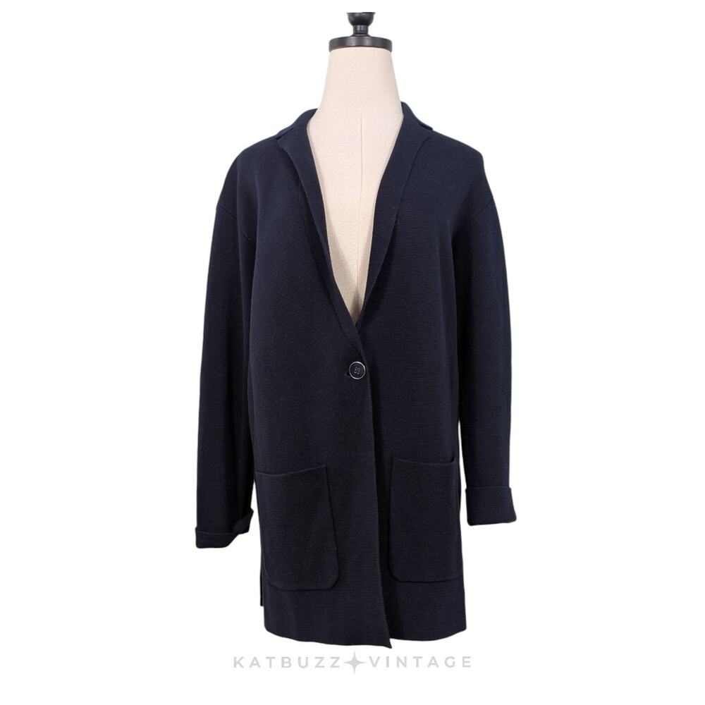 Talbots Sweater Blazer S Blue Oversized Navy Work Office Layer Casual Cardigan